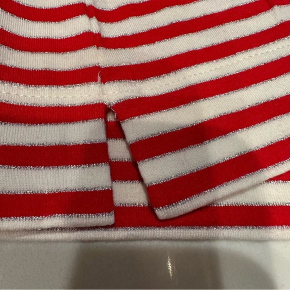 Boston Proper Red/White/metallic silver stripe 3/4 sleeve top sm-med EUC - Picture 3 of 5